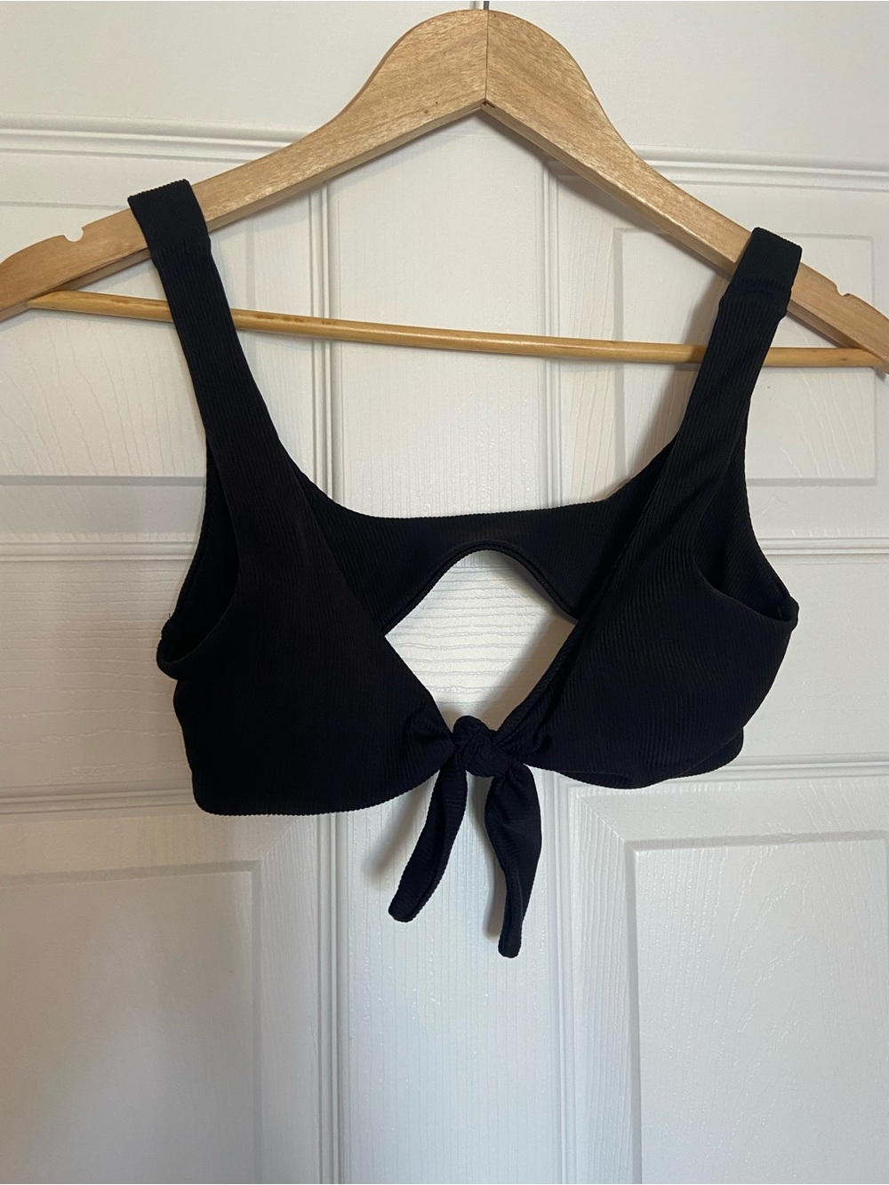Zaful Black Ribbed Tie-Front Bikini Top